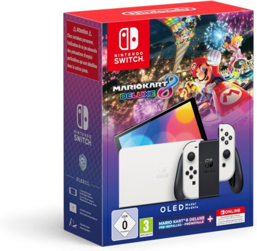 Pack Nintendo Switch (modèle oled) version blanche + le jeu Mario Kart 8 Deluxe (préinstallé)